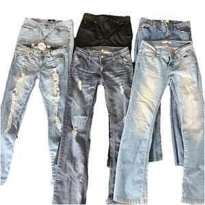 womans lot of 5 pairs of jeans low rise distressed boot cut skinny ankle size 7